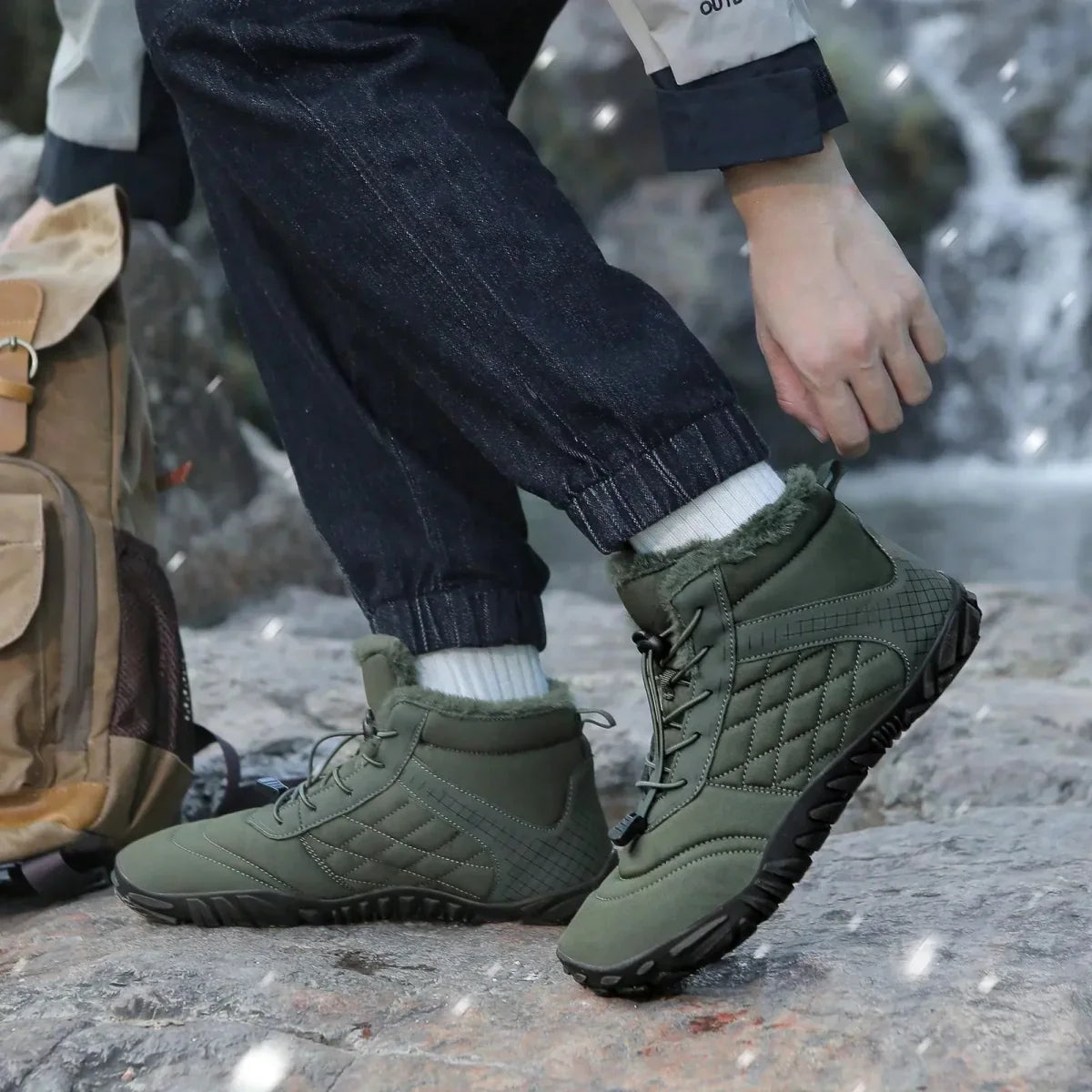 Warme pelzgefütterte rutschfeste Schneestiefel für Herren für die Arbeit im Winter im Freien