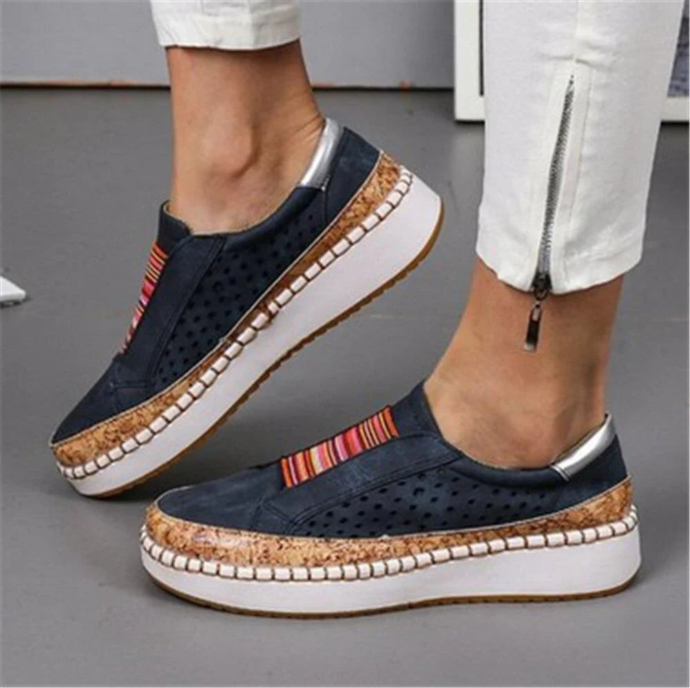 Orthopädische Damenschuhe atmungsaktiv bequem zum Reinschlüpfen Sneaker – Schwarz