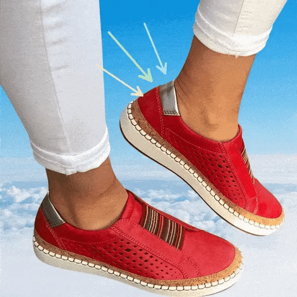 Orthopädische Damenschuhe atmungsaktiv bequem zum Reinschlüpfen Turnschuhe – Rot