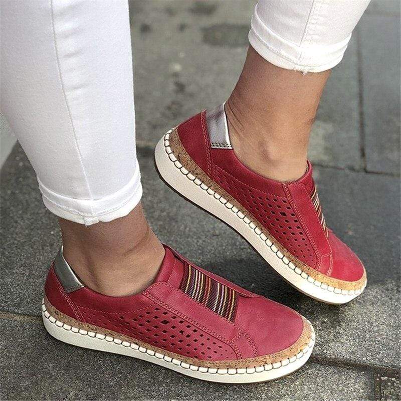 Orthopädische Damenschuhe atmungsaktiv bequem zum Reinschlüpfen Turnschuhe – Rot